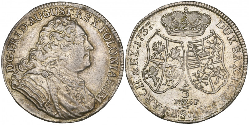 Saxony, Friedrich August II (1733-63), two-thirds taler, 1737 Dresden fwôf, 13.7...