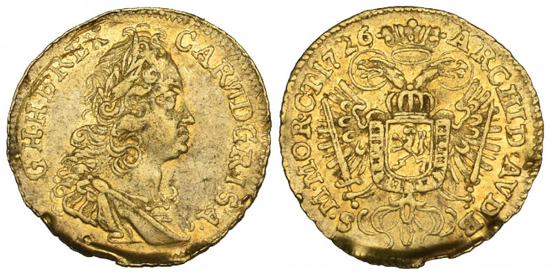 Bohemia, Karl VI (1711-40), quarter-ducat, Prague, 1726, 6 over 5, .86g (F. 52e)...