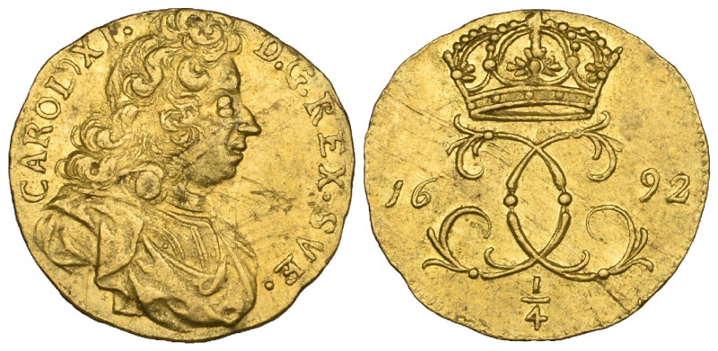 Sweden, Charles XI (1660-97), quarter-ducat, 1692, Stockholm mint .87g (F. 46; S...