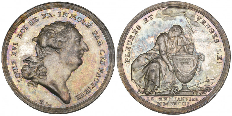 France, Execution of Louis XVI, 1793, silver medal, by Friedrich Loos, bust righ...