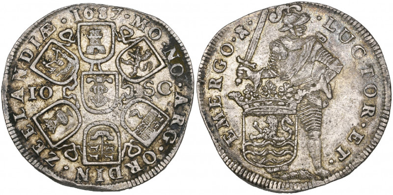 Netherlands, Zeeland, double-daalder of 10 schelling, 1687, Middelburg, Knight s...