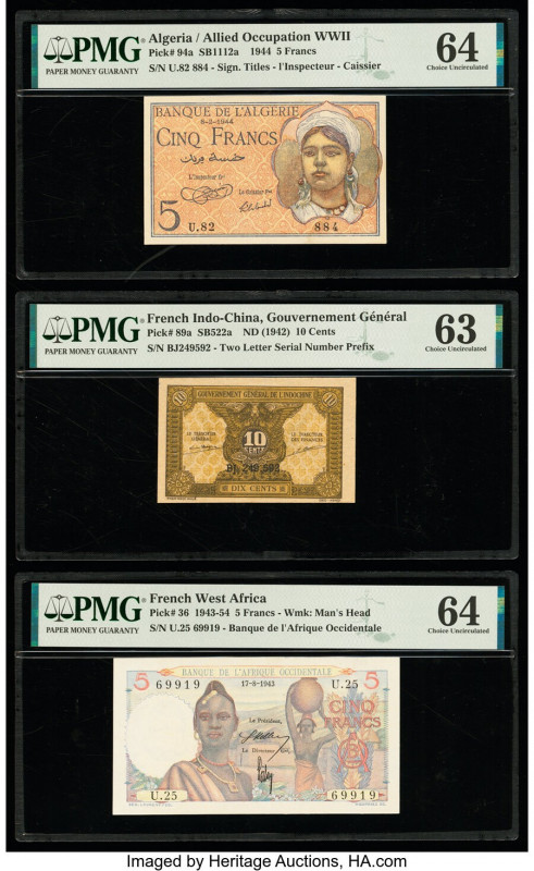 Algeria, French Indochina & French West Africa Group Lot of 3 Examples PMG Choic...