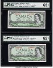 Canada Bank of Canada $1 1954 BC-29a "Devil's Face" Two Consecutive Examples PMG Gem Uncirculated 65 EPQ (2). 

HID09801242017

© 2022 Heritage Auctio...