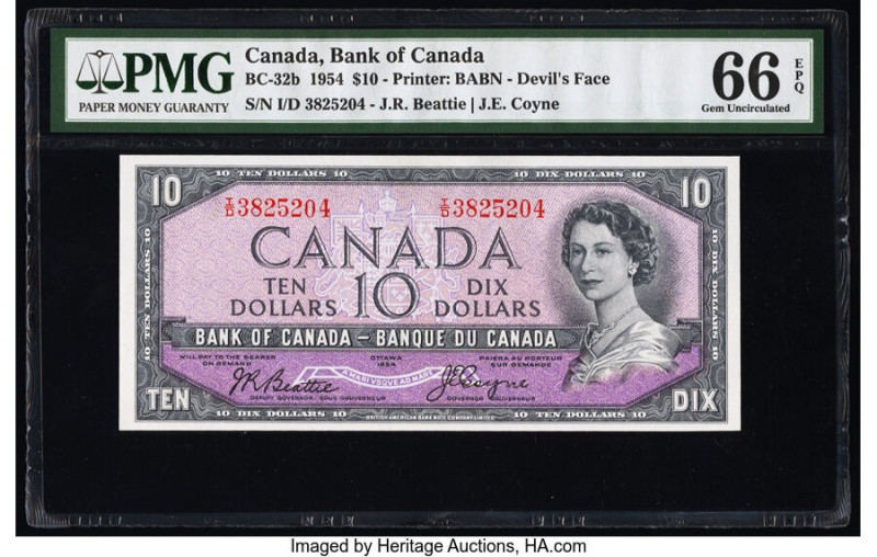 Canada Bank of Canada $10 1954 BC-32b "Devil's Face" PMG Gem Uncirculated 66 EPQ...