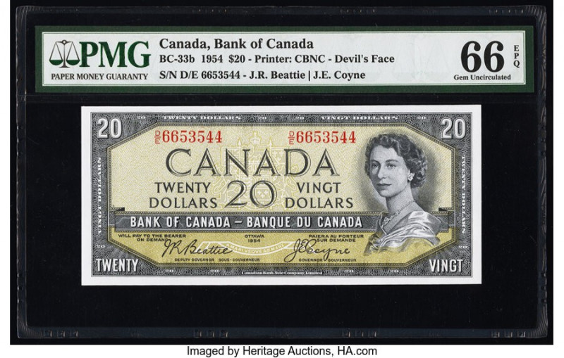 Canada Bank of Canada $20 1954 BC-33b "Devil's Face" PMG Gem Uncirculated 66 EPQ...