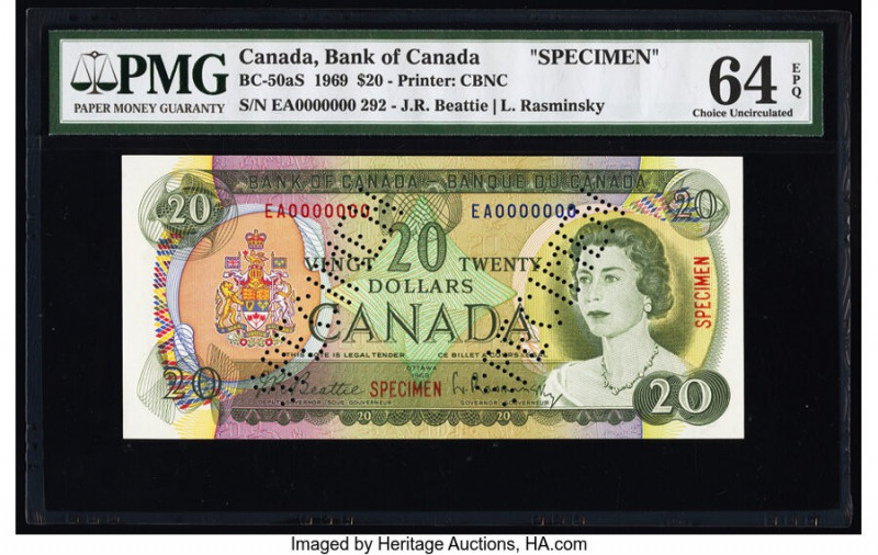 Canada Bank of Canada $20 1969 BC-50aS Specimen PMG Choice Uncirculated 64 EPQ. ...