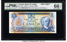 Canada Bank of Canada $5 1979 BC-53aS Specimen PMG Gem Uncirculated 66 EPQ. Red Specimen overprints are present on this example. 

HID09801242017

© 2...