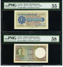 Ceylon Government of Ceylon 1 Rupee 2.10.1939; 19.9.1942 Pick 16c; 34 Two Examples PMG About Uncirculated 55; Choice About Unc 58. Spindle holes at is...