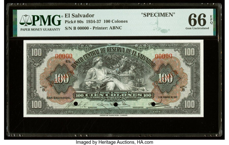El Salvador Banco Central de Reserva de El Salvador 100 Colones 9.2.1937 Pick 80...