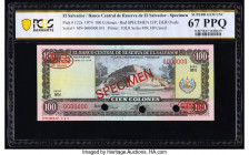 El Salvador Banco Central de Reserva de El Salvador 100 Colones 15.10.1974 Pick 122s Specimen PCGS Banknote Superb Gem UNC 67 PPQ. Red Specimen & TDLR...