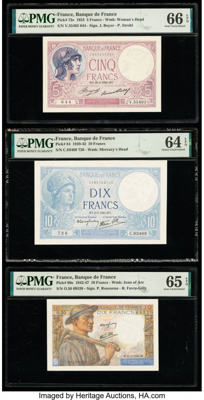France Banque de France 5; 10 (2) Francs 26.5.1933; 9.1.1941; 25.3.1943 Pick 72e...