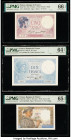 France Banque de France 5; 10 (2) Francs 26.5.1933; 9.1.1941; 25.3.1943 Pick 72e; 84; 99e Three Examples PMG Gem Uncirculated 66 EPQ; Choice Uncircula...