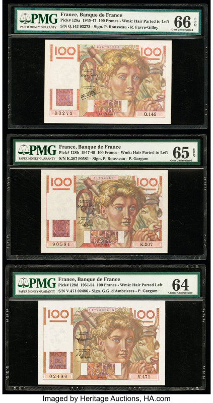 France Banque de France 100 Francs 21.11.1946; 17.7.1947; 4.9.1952 Pick 128a; 12...