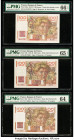 France Banque de France 100 Francs 21.11.1946; 17.7.1947; 4.9.1952 Pick 128a; 128b; 128d Three Examples PMG Gem Uncirculated 66 EPQ; Gem Uncirculated ...