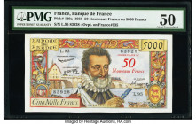 France Banque de France 50 Nouveaux Francs on 5000 Francs 30.10.1958 Pick 139a PMG About Uncirculated 50. Pinholes are noted on this example. 

HID098...