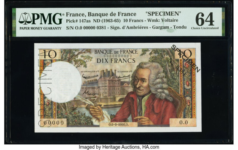 France Banque de France 10 Francs ND (1963-73) Pick 147as Specimen PMG Choice Un...