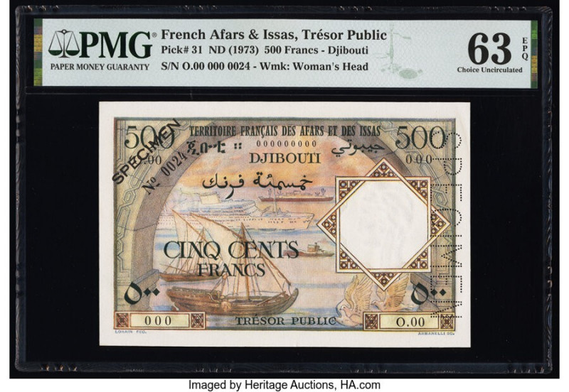 French Afars & Issas Tresor Public, Djibouti 500 Francs ND (1973) Pick 31s Speci...