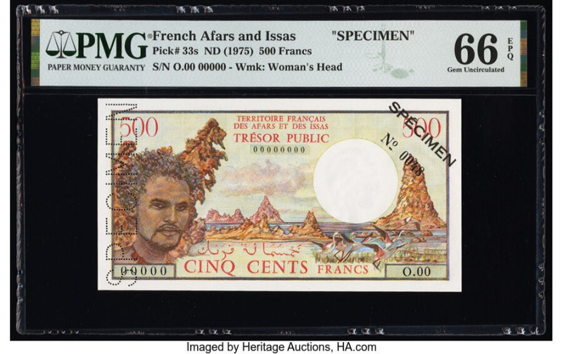 French Afars & Issas Tresor Public 500 Francs ND (1975) Pick 33s Specimen PMG Ge...