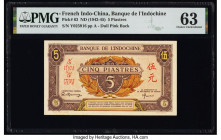 French Indochina Banque de l'Indo-Chine 5 Piastres ND (1942-45) Pick 63 PMG Choice Uncirculated 63. Minor rust is noted on this example. 

HID09801242...