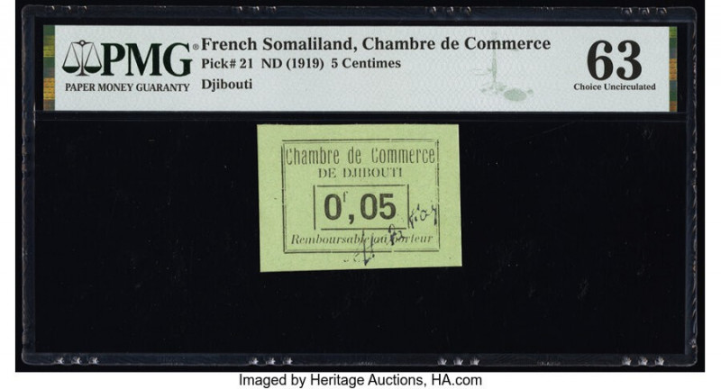 French Somaliland Chambre de Commerce, Djibouti 5 Centimes ND (1919) Pick 21 PMG...