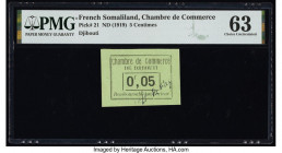 French Somaliland Chambre de Commerce, Djibouti 5 Centimes ND (1919) Pick 21 PMG Choice Uncirculated 63. Previous mounting is noted on this example. 
...