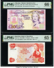 Gibraltar Government of Gibraltar 20 Pounds 1.7.1995 Pick 27a PMG Gem Uncirculated 66 EPQ; Mauritius Bank of Mauritius 10 Rupees ND (1967) Pick 31c PM...