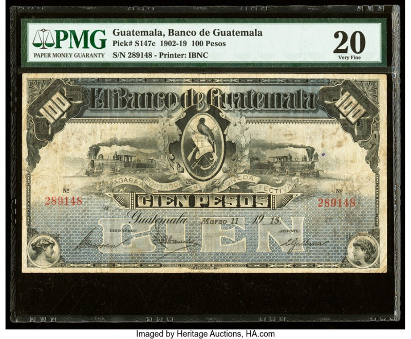 Guatemala Banco de Guatemala 100 Pesos 11.3.1915 Pick S147c PMG Very Fine 20. 

...