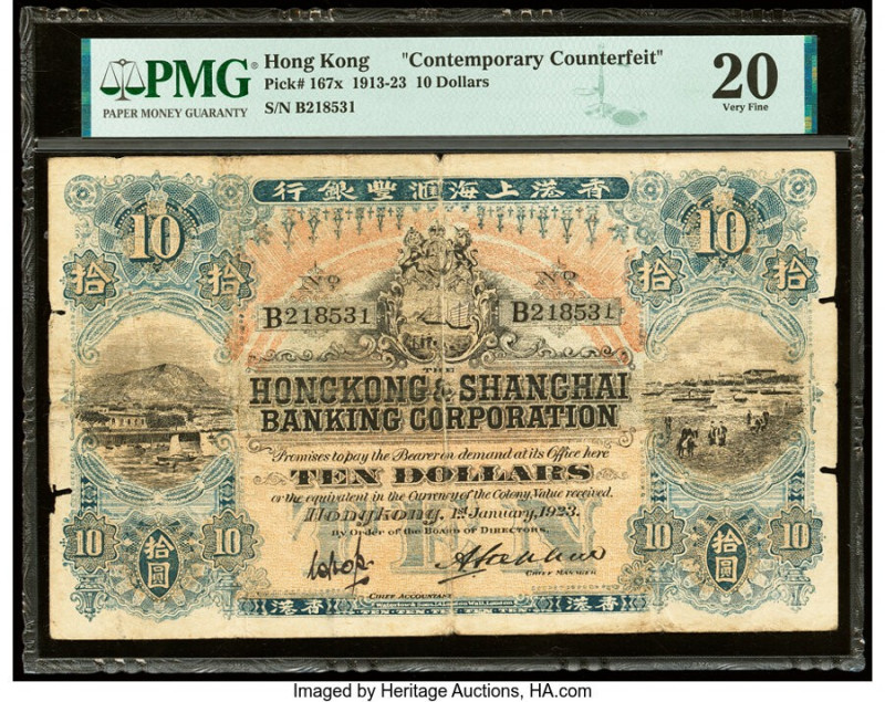 Hong Kong Hongkong & Shanghai Banking Corp. 10 Dollars 1.1.1923 Pick 167x Contem...