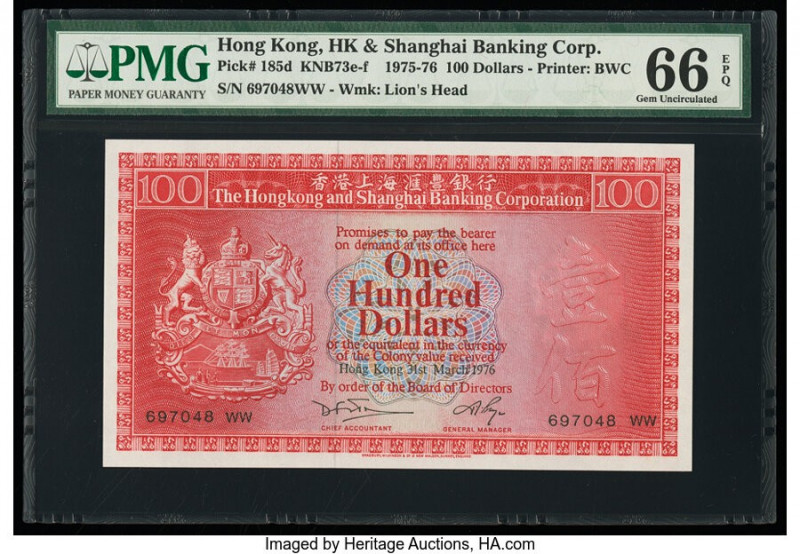 Hong Kong Hongkong & Shanghai Banking Corp. 100 Dollars 31.3.1976 Pick 185d PMG ...