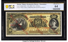 Mexico Banco Nacional de Mexicano 50 Pesos ND (1885-1913) Pick S260r M301r Remainder PCGS Banknote Choice UNC 64. Red overprints are present on this e...