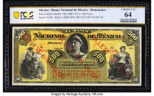 Mexico Banco Nacional de Mexicano 500 Pesos ND (1885-1913) Pick S262r M304r Remainder PCGS Banknote Choice UNC 64. Red overprints are present on this ...