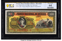 Mexico Banco Nacional de Mexicano 1000 Pesos ND (1885-1913) Pick S263r M305r Remainder PCGS Banknote Choice UNC 64. Red overprints are present on this...