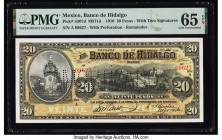 Mexico Banco De Hidalgo 20 Pesos 1.9.1910 Pick S307d Remainder PMG Gem Uncirculated 65 EPQ. A perforated punch is present on the example. 

HID0980124...