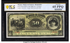 Mexico Banco de Sonora 50 Pesos ND (1899-1911) Pick S422r M510r Remainder PCGS Banknote Gem UNC 65 PPQ. 

HID09801242017

© 2022 Heritage Auctions | A...