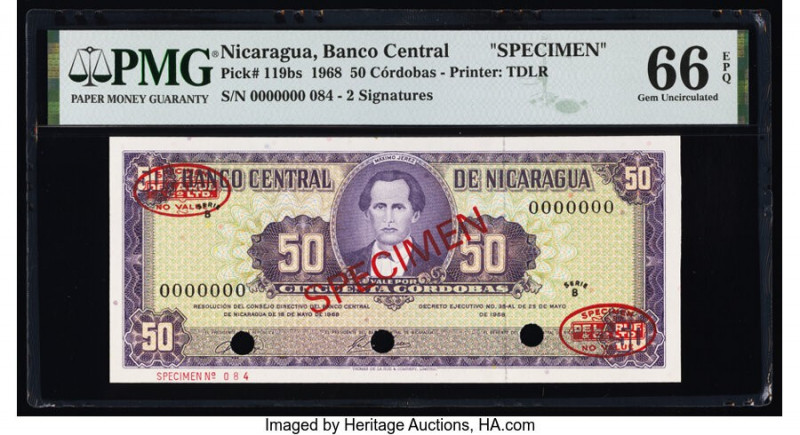 Nicaragua Banco Central 50 Cordobas 25.5.1968 Pick 119bs Specimen PMG Gem Uncirc...