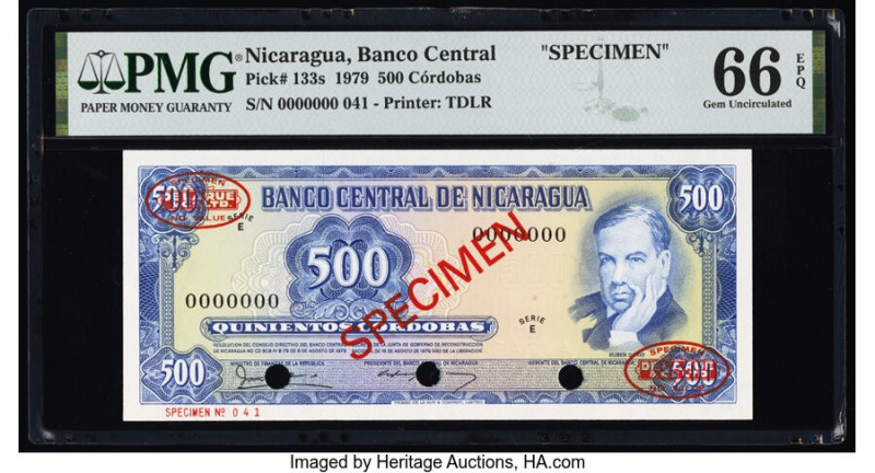 Nicaragua Banco Central 500 Cordobas 1979 Pick 133s Specimen PMG Gem Uncirculate...