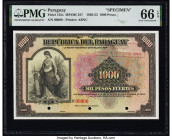 Paraguay Republica del Paraguay 1000 Pesos 30.12.1920 Pick 155s Specimen PMG Gem Uncirculated 66 EPQ. Red Specimen overprints, printer's stamp and thr...