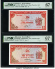 Rhodesia Reserve Bank of Rhodesia 2 Dollars 10.4.1979; 24.5.1979 Pick 39a; 39b Two Examples PMG Superb Gem Unc 67 EPQ (2). Serial number 1200 present ...