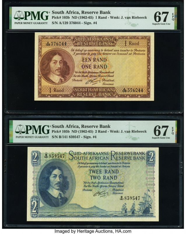 South Africa Republic of South Africa 1; 2 Rand ND (1962-65) Pick 103b; 105b Two...