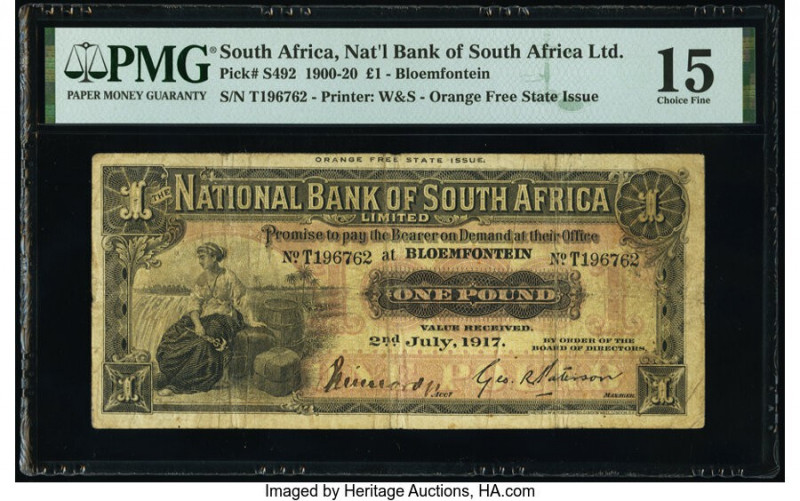 South Africa National Bank of South Africa Limited 1 Pound 2.7.1917 Pick S492 PM...