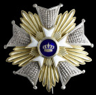 Belgium, Order of the Crown, Grand Officer’s breast star, by Wolfers, in silver, gilt and white enamel, 83.3mm, retaining catch lacking, minor enamel ...