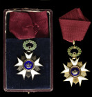 Belgium, Order of the Crown, Commander’s neck badges (2), in silver, gilt and enamels, and gilt and enamels, first in damaged case of issue, good very...