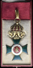 Bulgaria, Order of St Alexander, type II, with Royal crown, Civil Division, Third class neck badge, in gilt and enamels, 50.6mm, in slightly worn case...