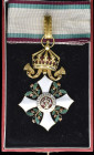 Bulgaria, Order of Civil Merit, type II, with Royal crown Third class neck badge, unmarked, in gilt and enamels, 54.5mm, in case of issue, with crowne...