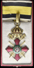 Bulgaria, Order of Military Merit, type 1, with Royal crown, Third class neck badge, in gilt and enamels, 53mm, in case of issue, with crowned Boris I...