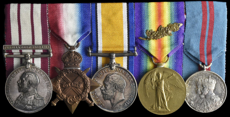 The N.G.S. ‘Persian Gulf 1909-14’ and Great War Group of 5 awarded to Captain Ar...