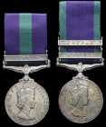 The Double G.S.M. Pair to Squadron Leader John Henry George Hext, Royal Air Force, who flew Hunter Mark-Vs with No. 41 Squadron in Cyprus during the E...