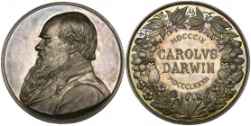 Royal Society, Darwin Medal, the first-ever award, presented to Wallace in 1890, in silver, by Allan Wyon after a design by Sir John Evans, obv., bust...