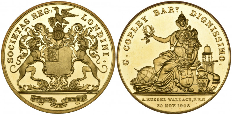 Royal Society, The Copley Medal, in gold, after J.S. Tanner, Pallas seated with ...