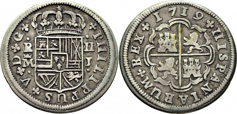 FELIPE V. Madrid. 2 reales. 1719. J. Cy8704 (30€). MBC o algo mejor el anverso